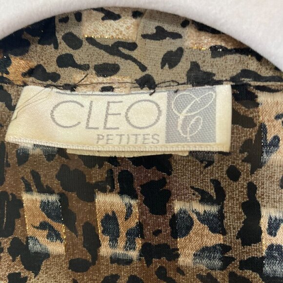 CLEO PETITES LEOPARD PRINT SHEER BUTTON DOWN BLOUSE SIZE MEDIUM - Picture 3 of 4